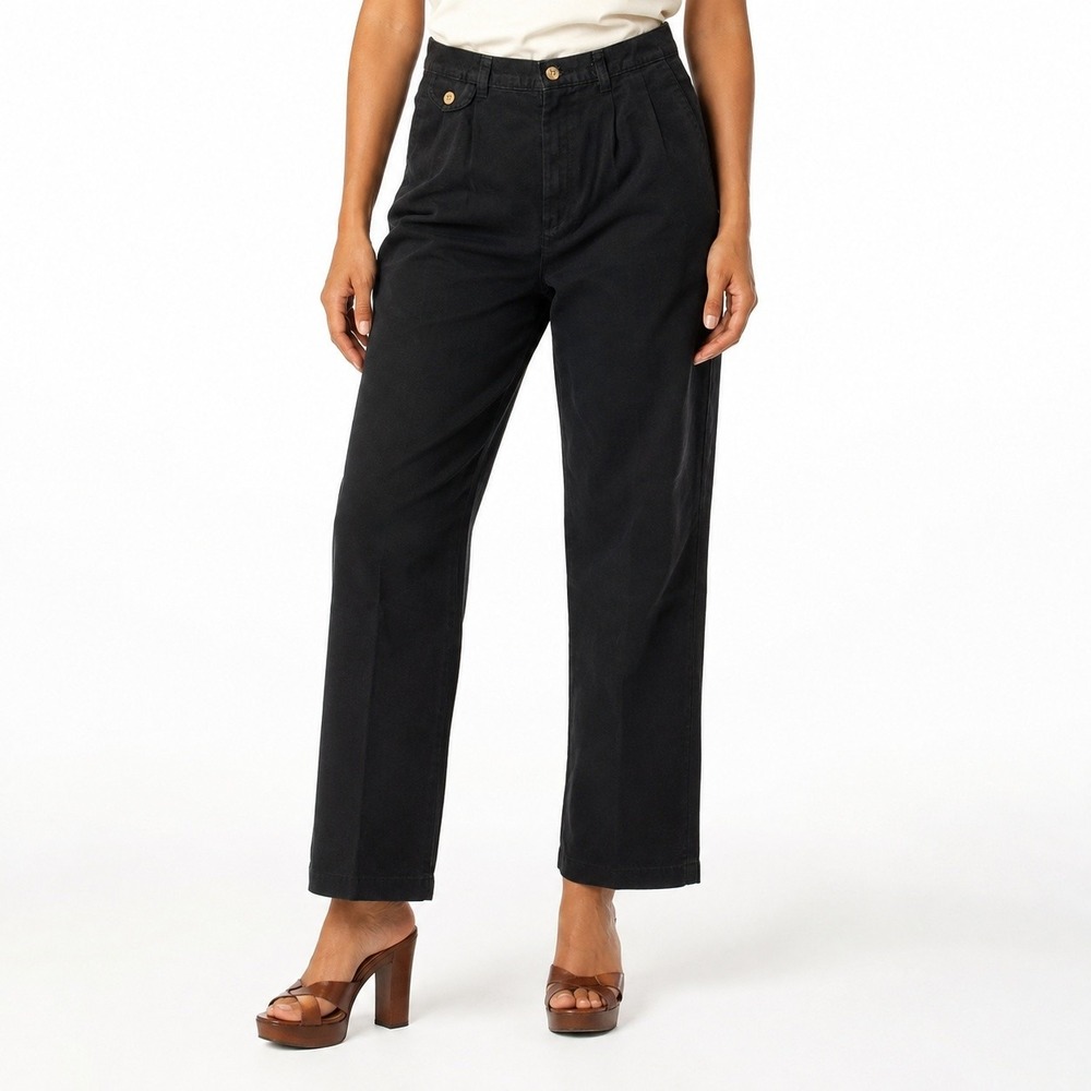 90s Vintage High Pleated Waist Pants Women 4 Black Tapered Leg Lee Casual Slacks